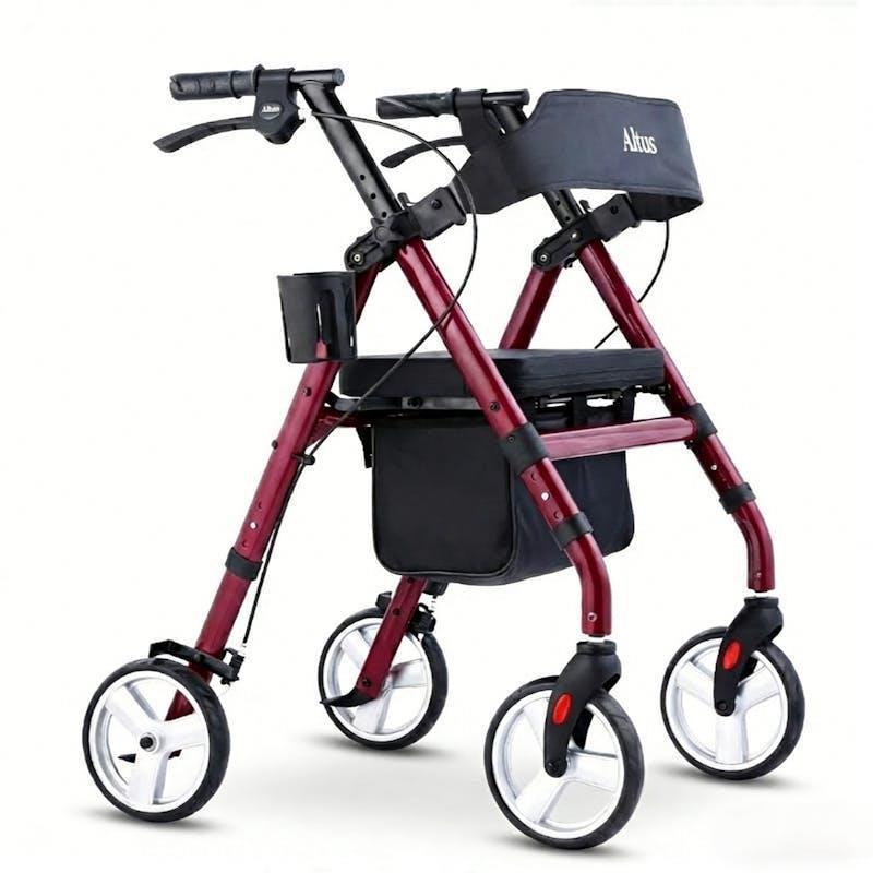 Altus Heavy Duty Classic 4 Wheel Foldable Rollator with Seat Cherry Red