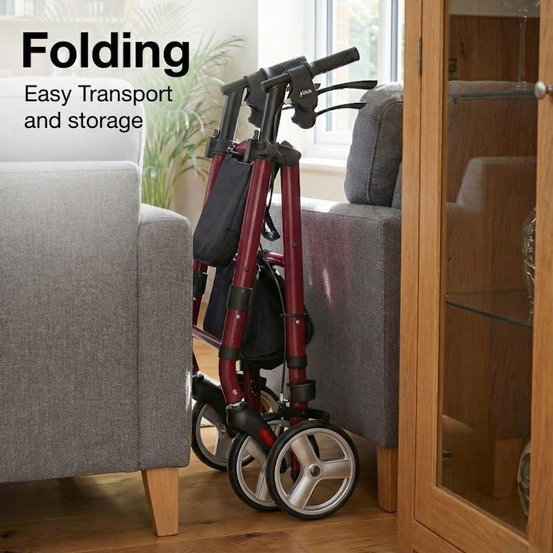 Altus Heavy Duty Classic 4 Wheel Foldable Rollator with Seat Cherry Red
