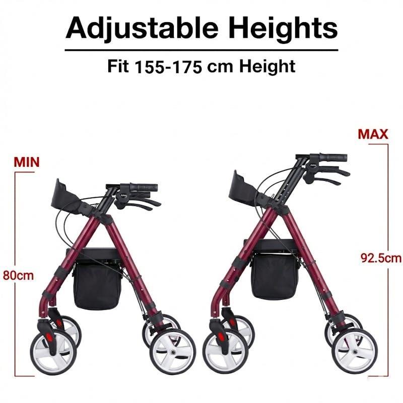 Altus Heavy Duty Classic 4 Wheel Foldable Rollator with Seat Cherry Red