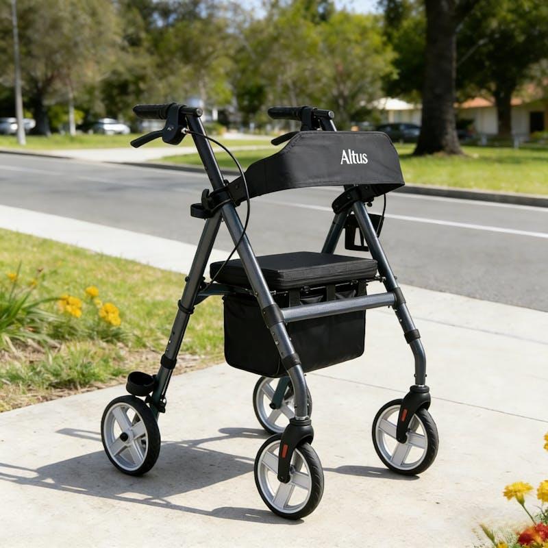 Altus Heavy Duty Classic 4 Wheel Foldable Rollator with Seat Midnight Blue