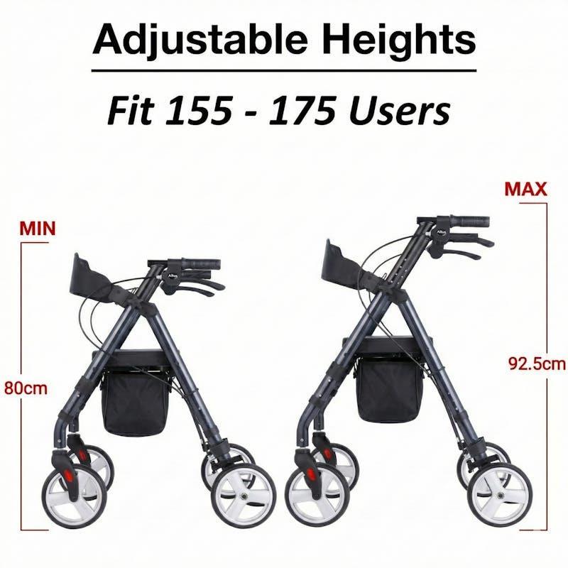 Altus Heavy Duty Classic 4 Wheel Foldable Rollator with Seat Midnight Blue