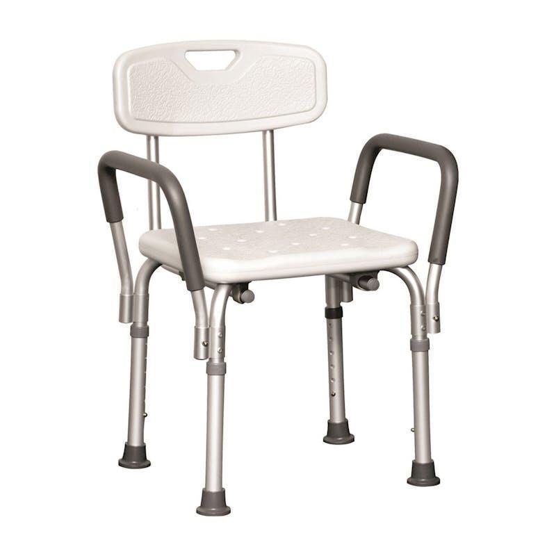 Altus Bathroom Shower Chair with Back Rest and Arm Aluminium Adjustable White
