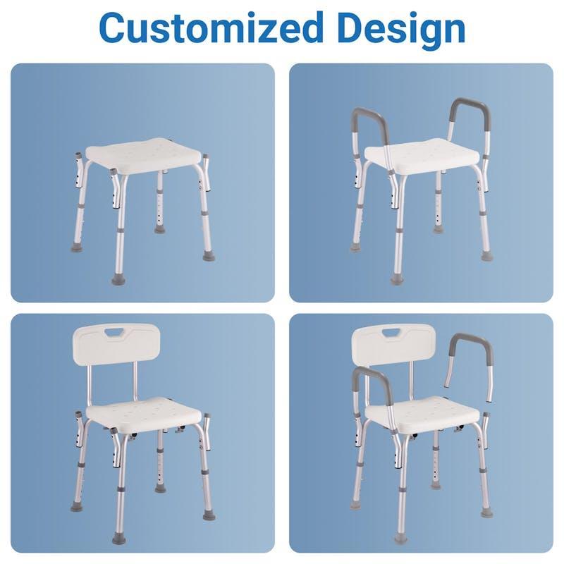 Altus Bathroom Shower Chair with Back Rest and Arm Aluminium Adjustable White