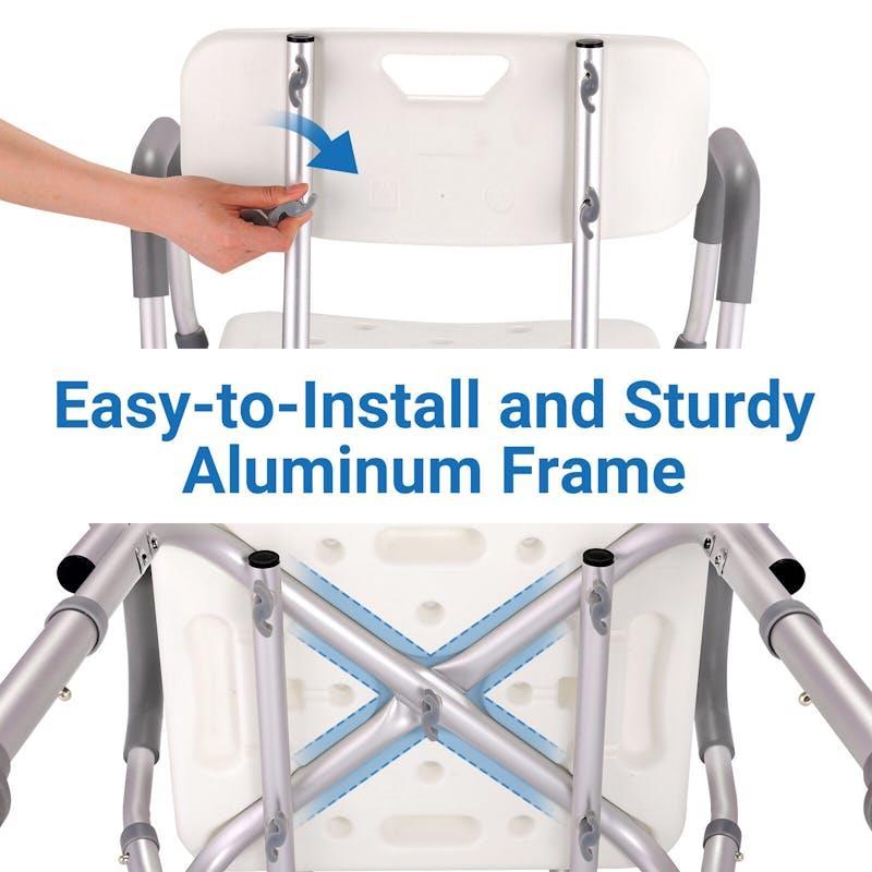 Altus Bathroom Shower Chair with Back Rest and Arm Aluminium Adjustable White