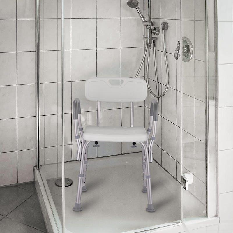 Altus Bathroom Shower Chair with Back Rest and Arm Aluminium Adjustable White