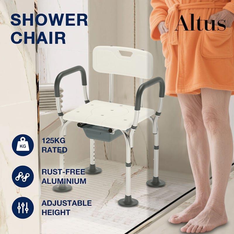 Altus Shower Chair With Commode Height Adjustable Aluminium Frame 1Unit