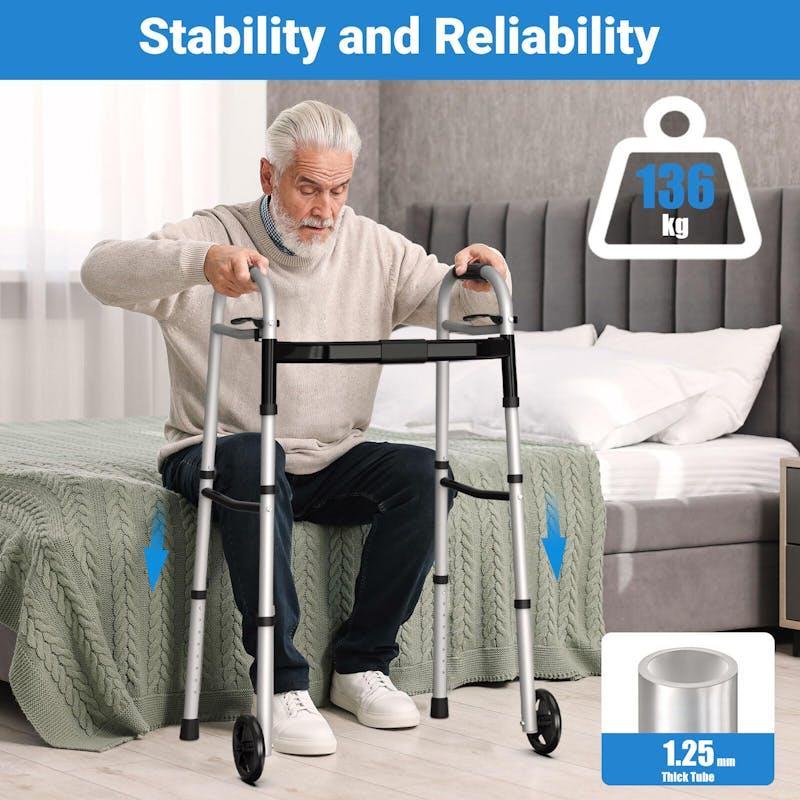 Altus Folding Walking Frame with Wheels Height & Width Adjustable Lightweight Aluminium 1Unit
