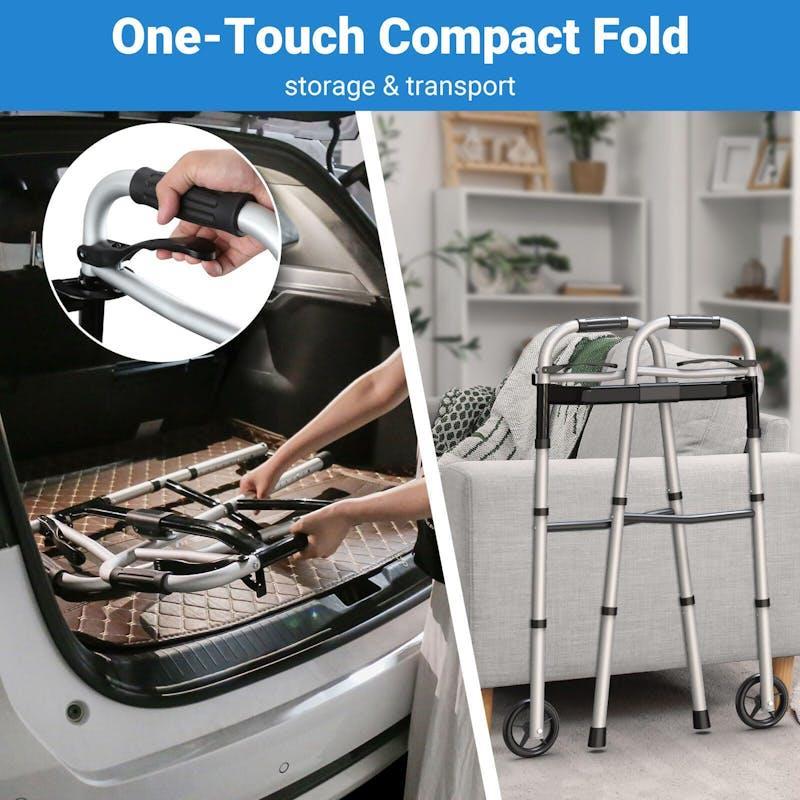 Altus Folding Walking Frame with Wheels Height & Width Adjustable Lightweight Aluminium 1Unit
