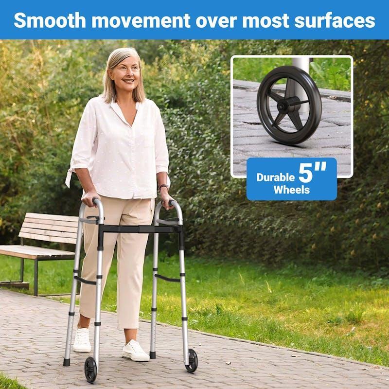 Altus Folding Walking Frame with Wheels Height & Width Adjustable Lightweight Aluminium 1Unit