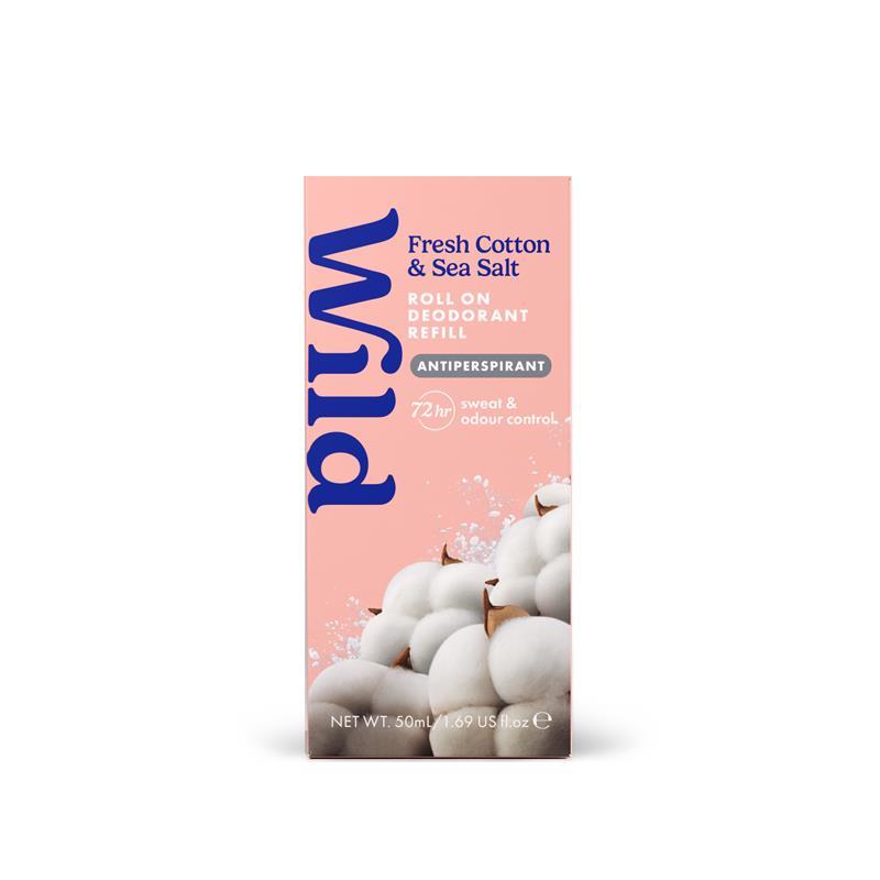 Wild Deodorant Antiperspirant Roll On Refill Cotton & Sea Salt 50ml