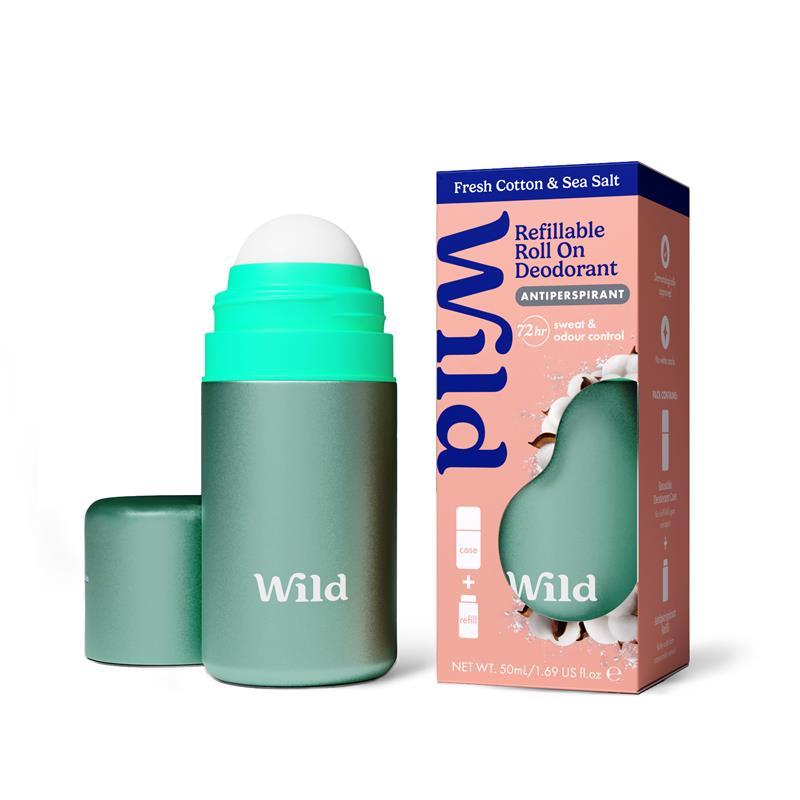 Wild Deodorant Antiperspirant Roll On Aqua Case Fresh Cotton & Sea Salt 50ml