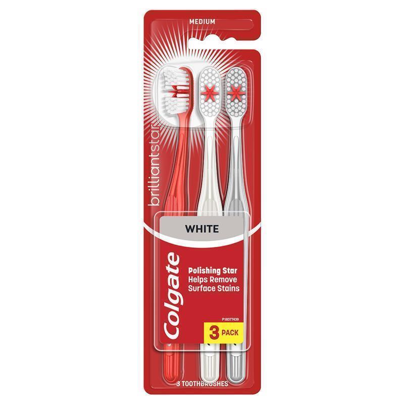 Colgate Toothbrush Brilliant Star White Medium 3 Pack