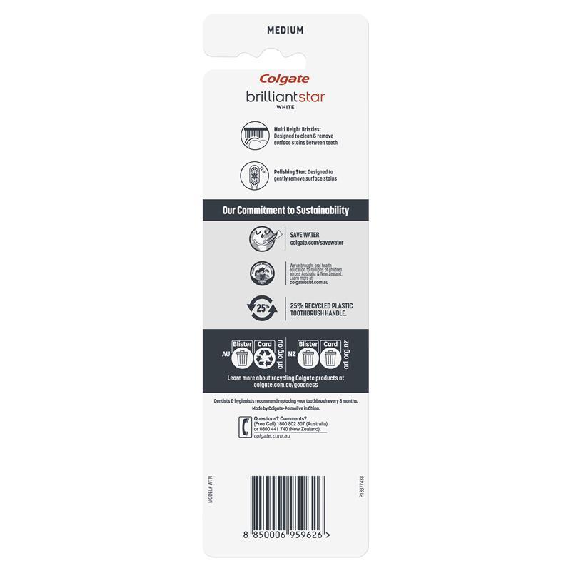 Colgate Toothbrush Brilliant Star White Medium 3 Pack