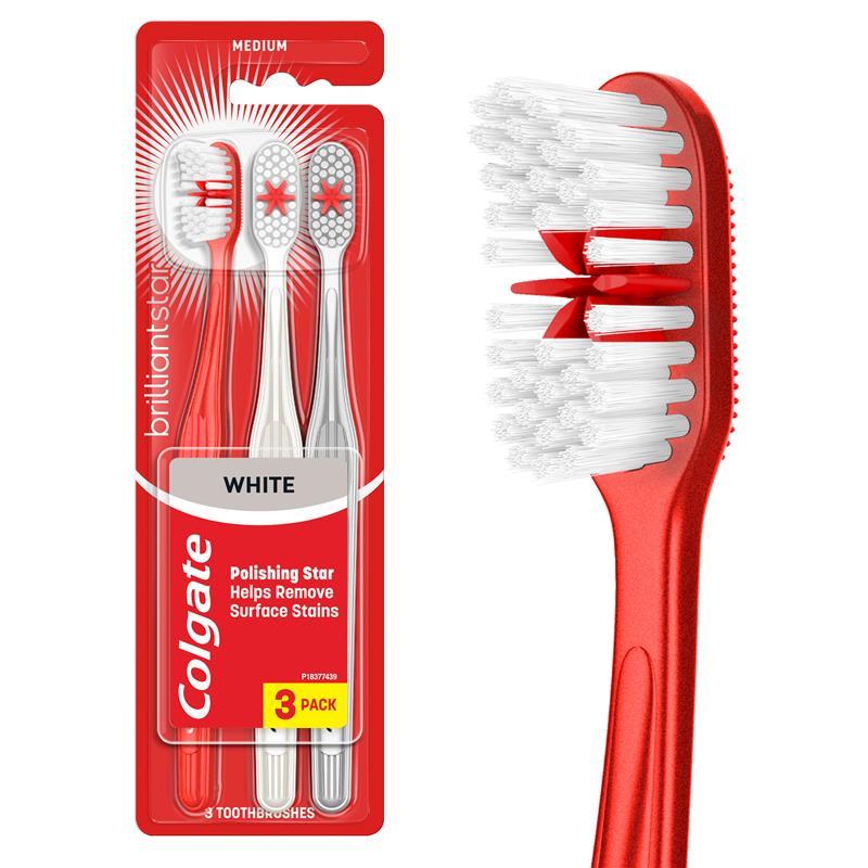 Colgate Toothbrush Brilliant Star White Medium 3 Pack