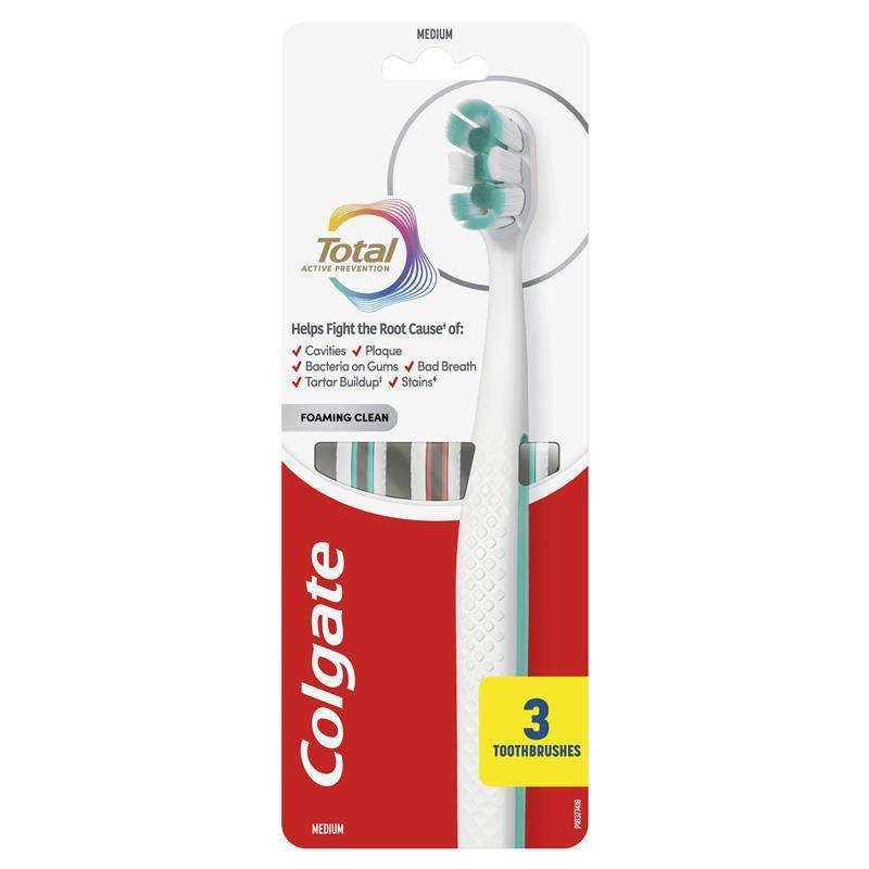 Colgate Toothbrush Total Foaming Clean Medium 3 Pack