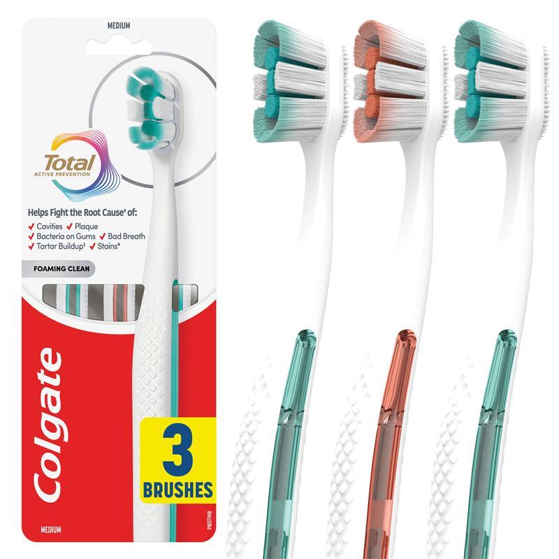 Colgate Toothbrush Total Foaming Clean Medium 3 Pack