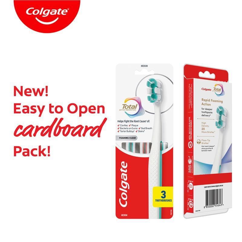 Colgate Toothbrush Total Foaming Clean Medium 3 Pack