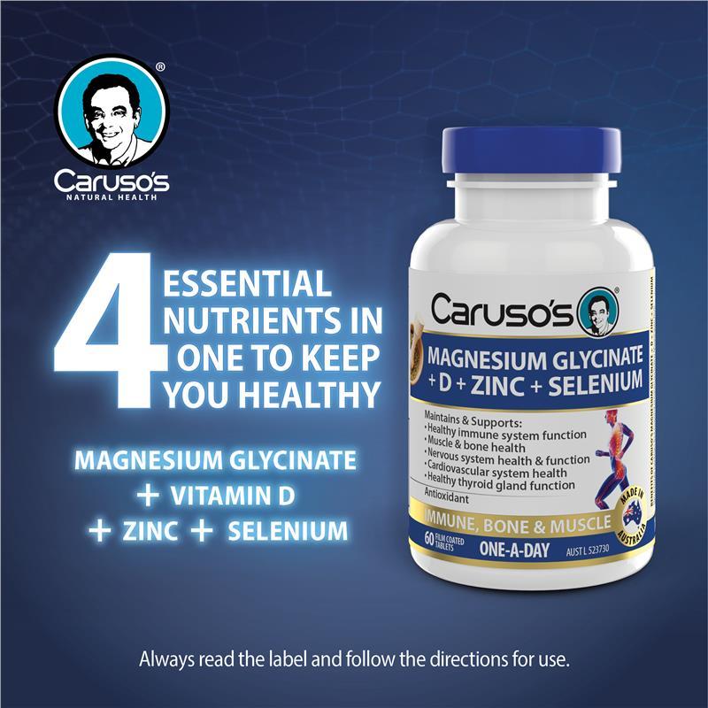 Carusos Magnesium Gly + D + Zinc + Selenium 60 Tablets