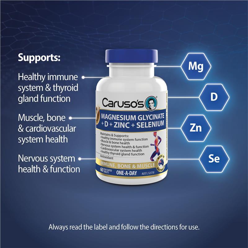 Carusos Magnesium Gly + D + Zinc + Selenium 60 Tablets