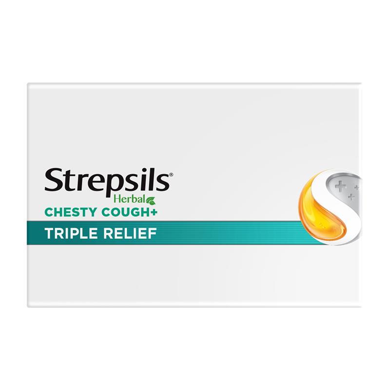 Strepsils Herbal Chesty Cough+ Lozenges Honey Lemon 48 Pack