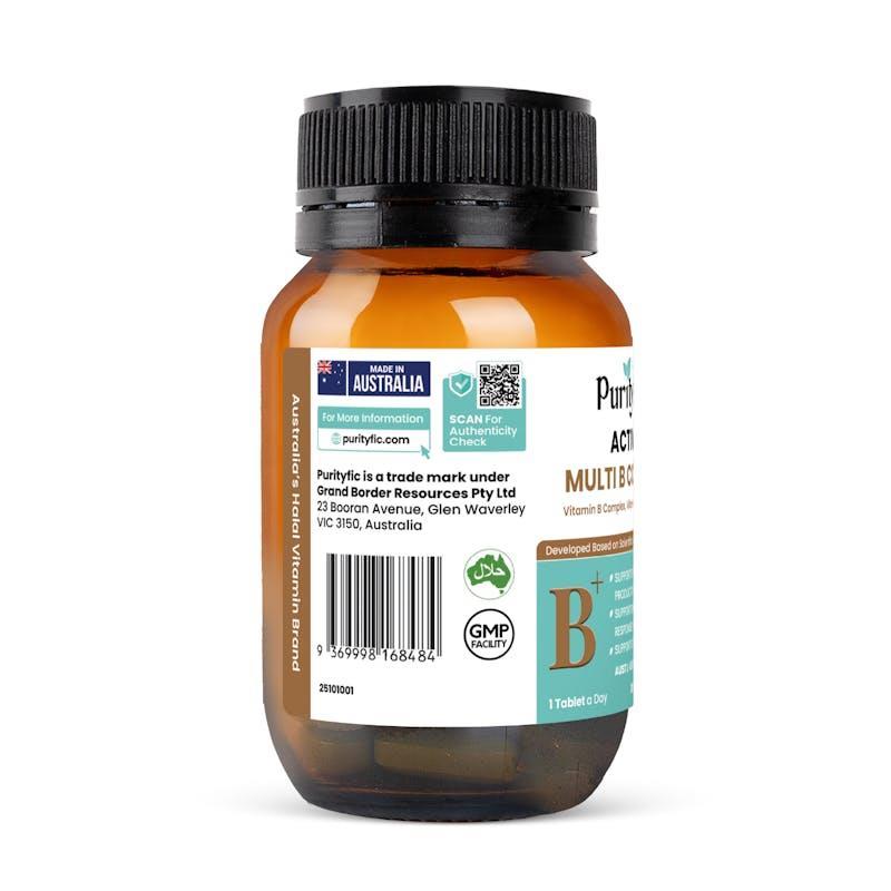 Purityfic Active Multi B Complex (30 Film Coated Tablets) - Energy Booster, Stress Relief & Vitamin B Support 1Bottle