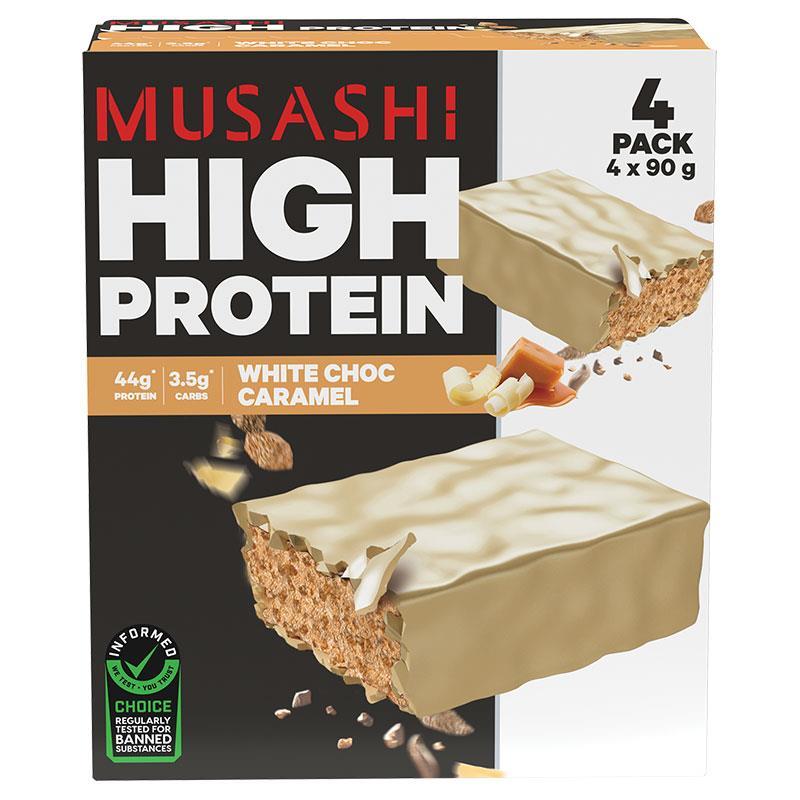 Musashi High Protein Bar White Choc Caramel 90g 4 Pack
