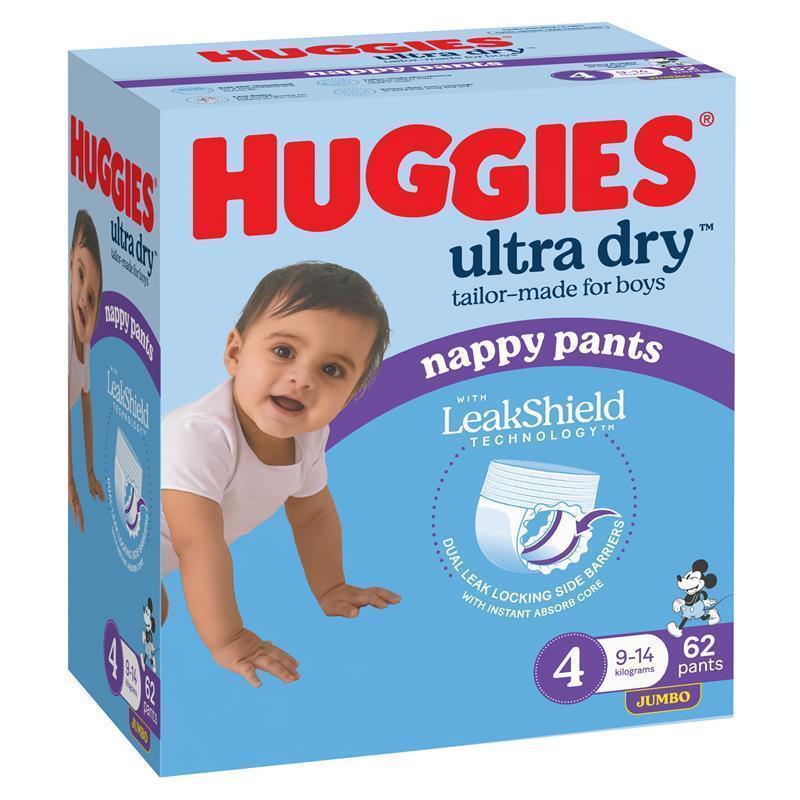 Huggies Ultra Dry Nappy Pants Boys Size 4 (9-14kg) 62 Pack