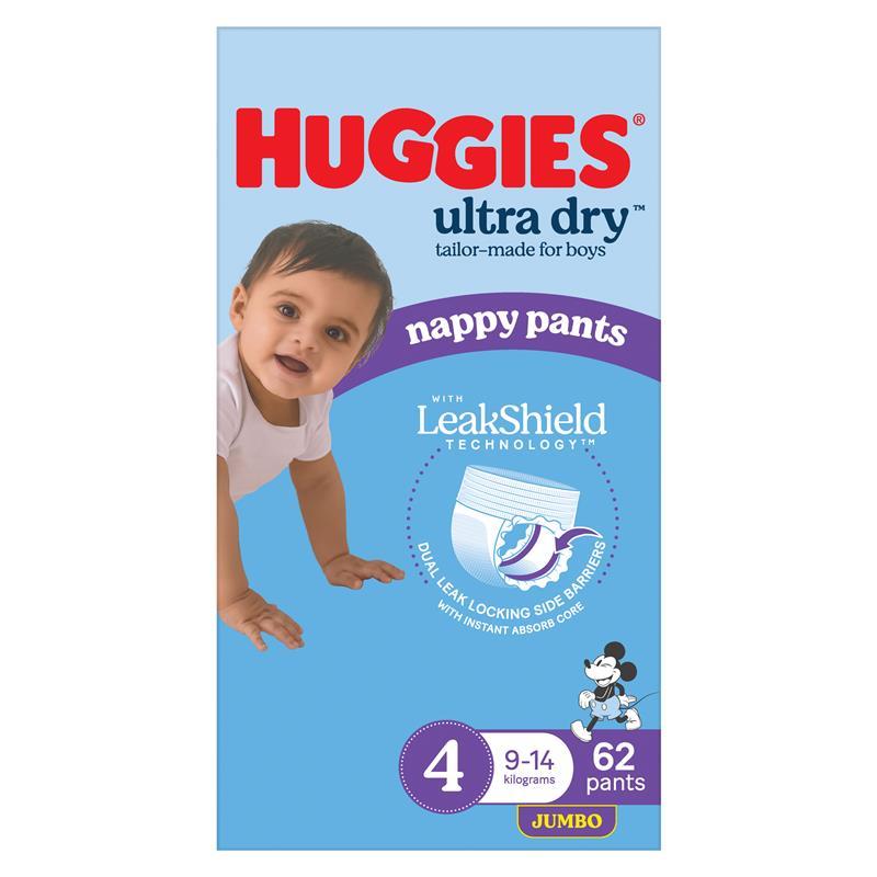 Huggies Ultra Dry Nappy Pants Boys Size 4 (9-14kg) 62 Pack