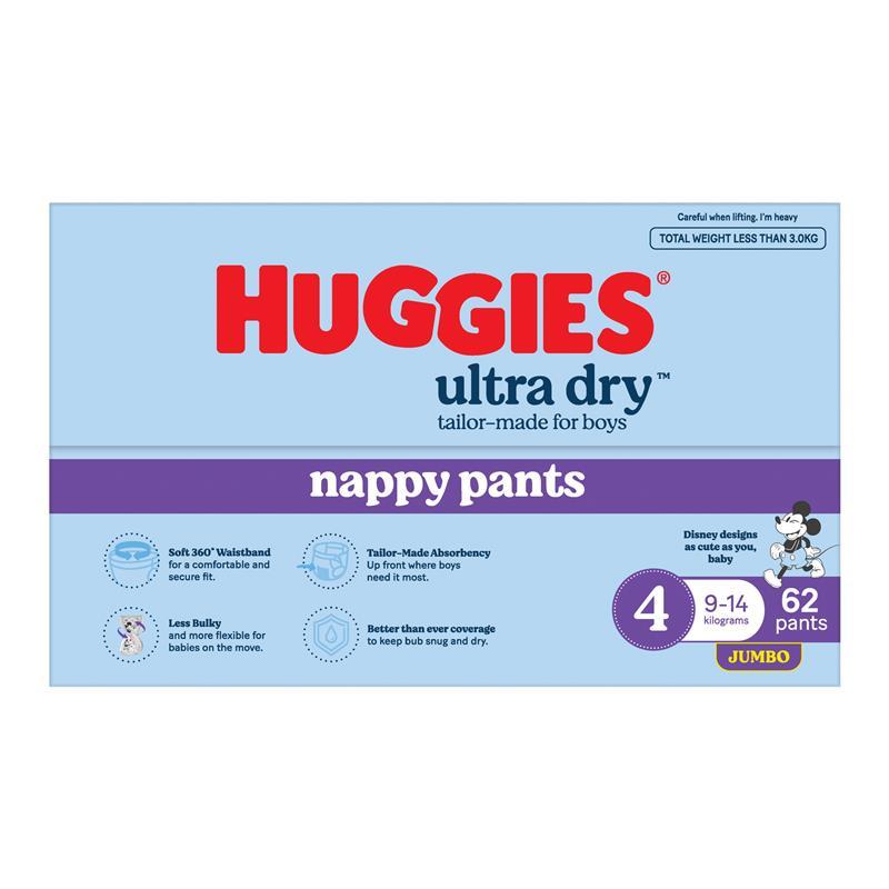 Huggies Ultra Dry Nappy Pants Boys Size 4 (9-14kg) 62 Pack
