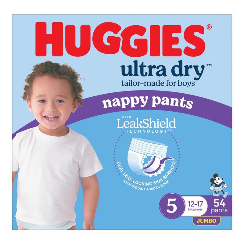 Huggies Ultra Dry Nappy Pants Boys Size 5 (12-17kg) 54 Pack