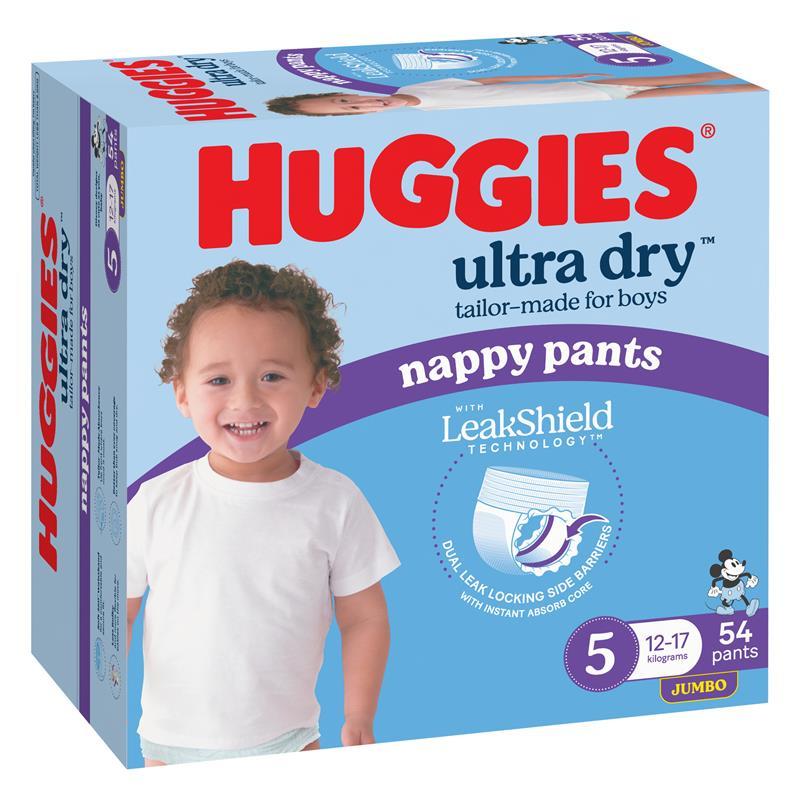 Huggies Ultra Dry Nappy Pants Boys Size 5 (12-17kg) 54 Pack
