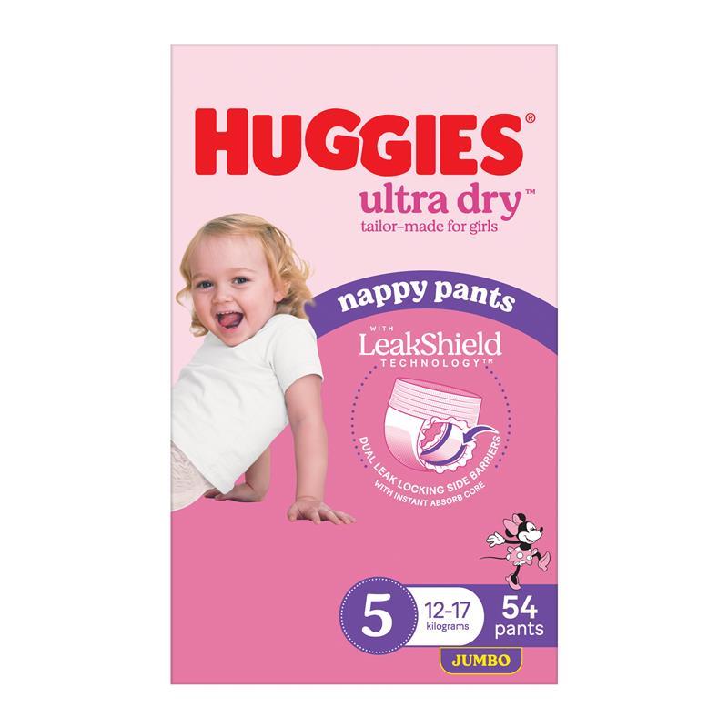 Huggies Ultra Dry Nappy Pants Girls Size 5 (12-17kg) 54 Pack