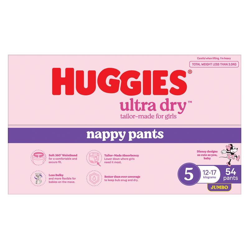 Huggies Ultra Dry Nappy Pants Girls Size 5 (12-17kg) 54 Pack