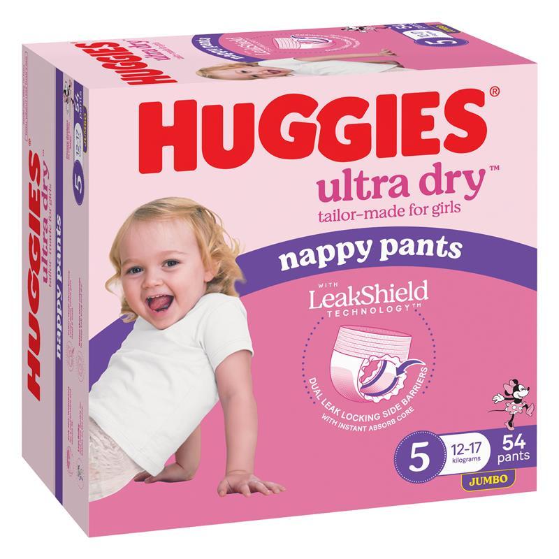 Huggies Ultra Dry Nappy Pants Girls Size 5 (12-17kg) 54 Pack