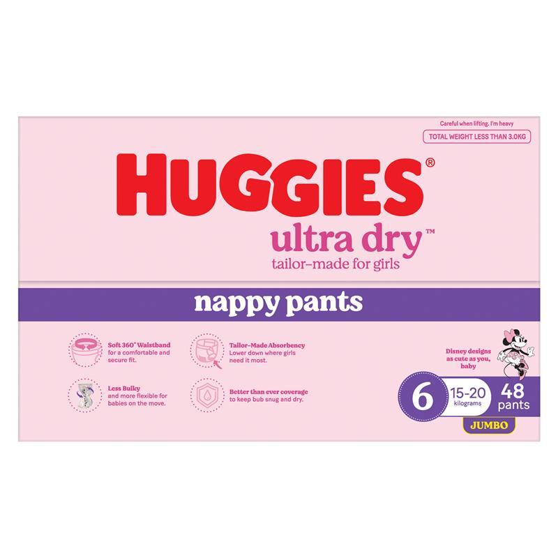 Huggies Ultra Dry Nappy Pants Girls Size 6 (15-20kg) 48 Pack