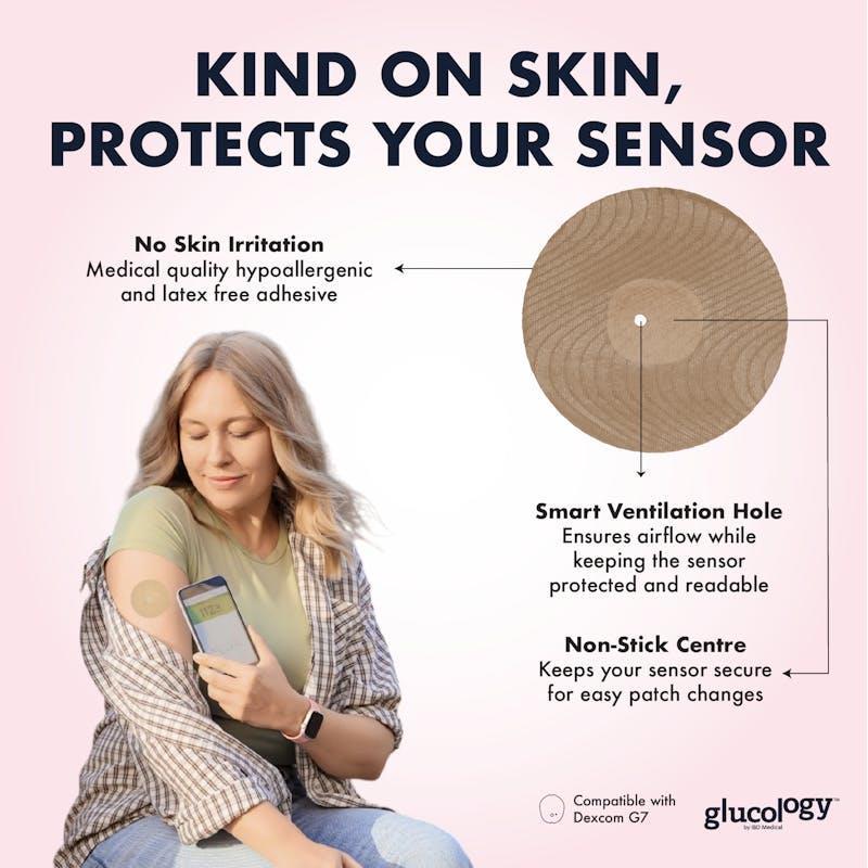Glucology Dexcom G7 Sensor Shield CGM Overpatch 25 Patches Beige Beige