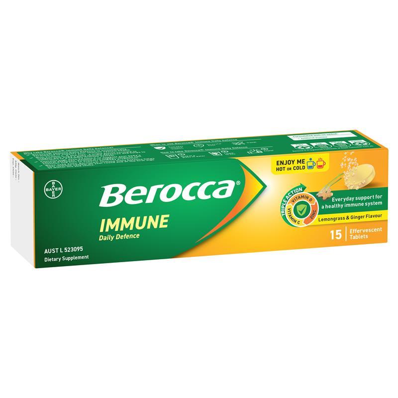 Berocca Immune Daily Defence Lemongrass & Ginger 15 Effervescent Tablets