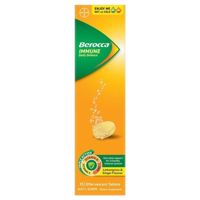 Berocca Immune Daily Defence Lemongrass & Ginger 15 Effervescent Tablets