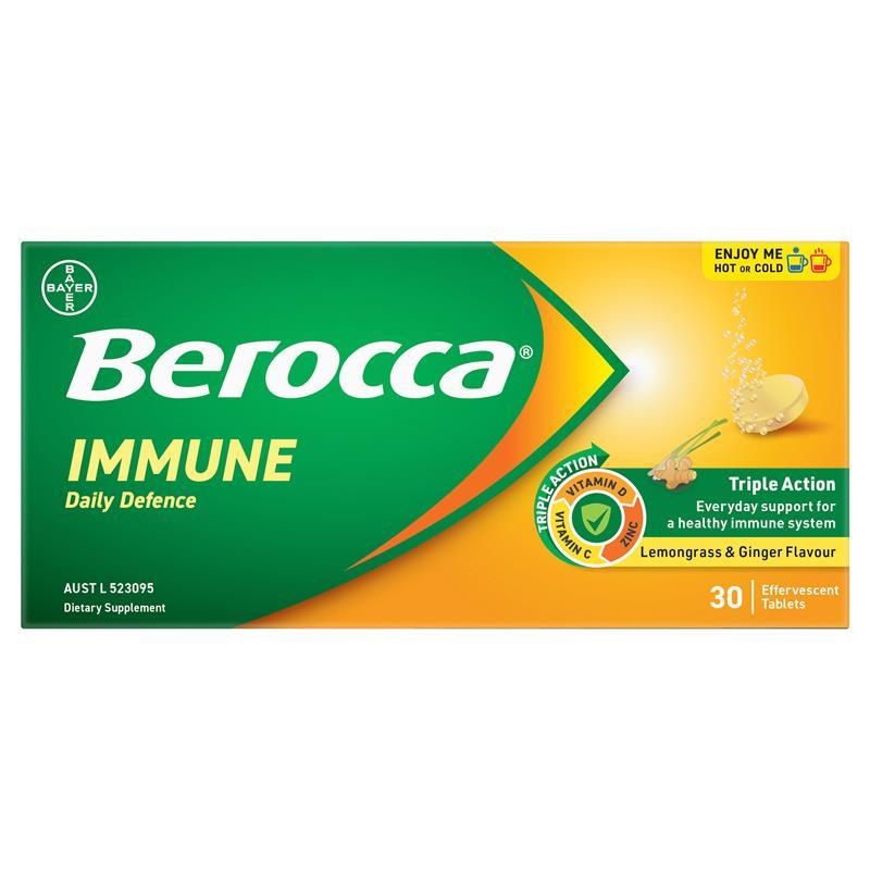 Berocca Immune Daily Defence Lemongrass & Ginger 30 Effervescent Tablets