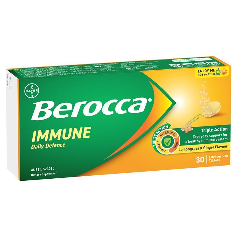 Berocca Immune Daily Defence Lemongrass & Ginger 30 Effervescent Tablets