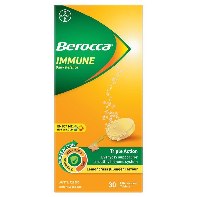 Berocca Immune Daily Defence Lemongrass & Ginger 30 Effervescent Tablets