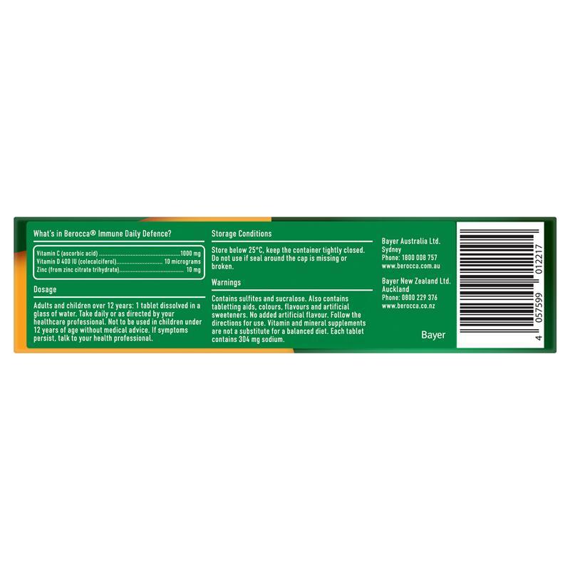 Berocca Immune Daily Defence Lemongrass & Ginger 30 Effervescent Tablets