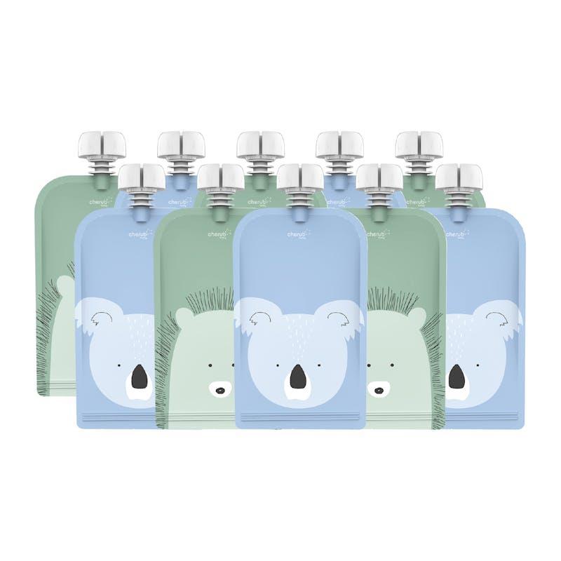 Cherub Baby Reusable Food Pouches 120ml Cerulean & Sage & Pouch Organiser Bundle