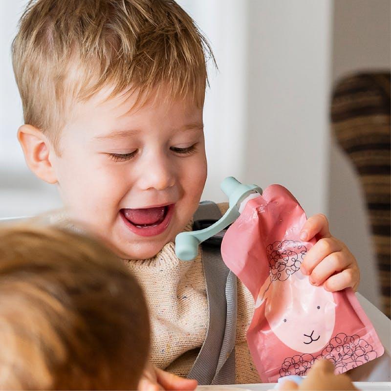 Cherub Baby Reusable Food Pouches 120ml Dusty Rose & Sand & Pouch Organiser Bundle
