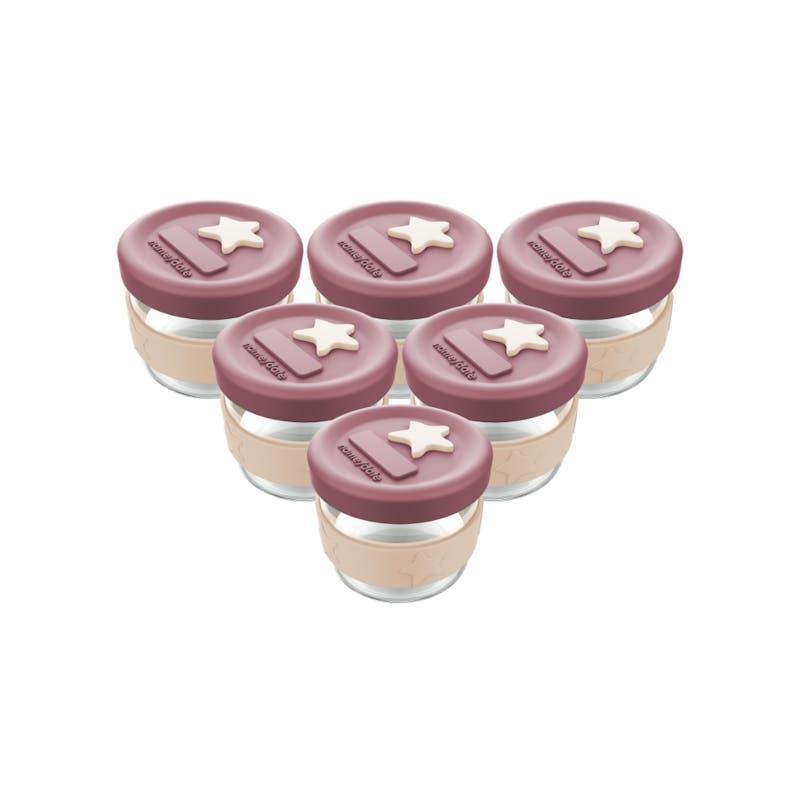 Cherub Baby Silicone & Glass Baby Food Containers 120ml Dusty Rose & Sand Pack of 6