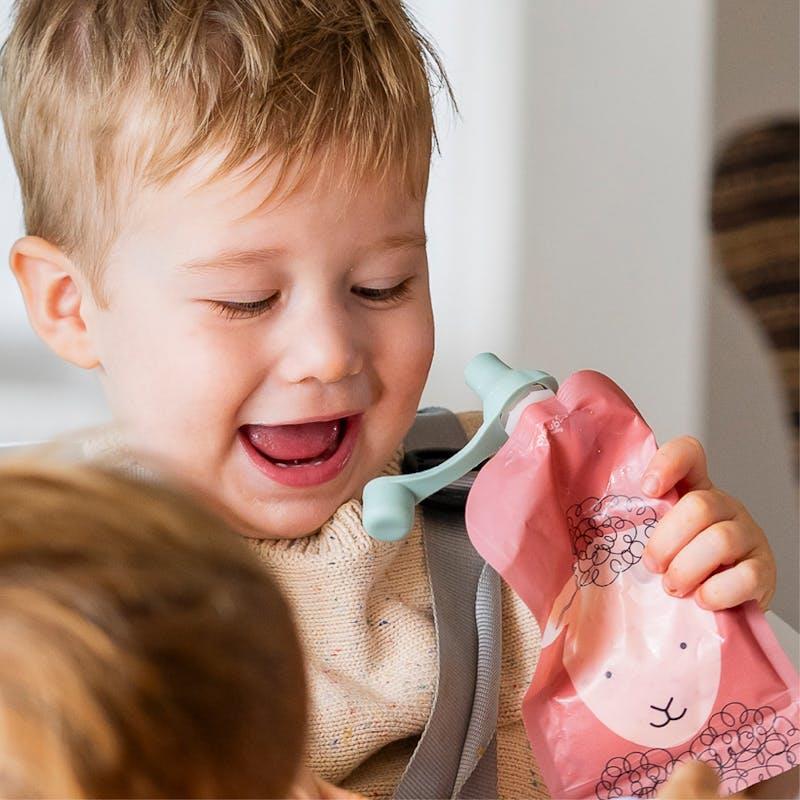 Cherub Baby Reusable Food Pouches 120ml+Food Pouch Spoons & Spouts Animal Dusty Rose Sand Bundle