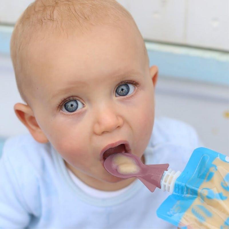 Cherub Baby Reusable Food Pouches 120ml+Food Pouch Spoons & Spouts Animal Dusty Rose Sand Bundle