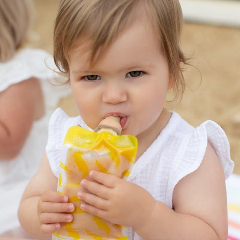 Cherub Baby Reusable Food Pouches 120ml+Food Pouch Spoons & Spouts Animal Dusty Rose Sand Bundle