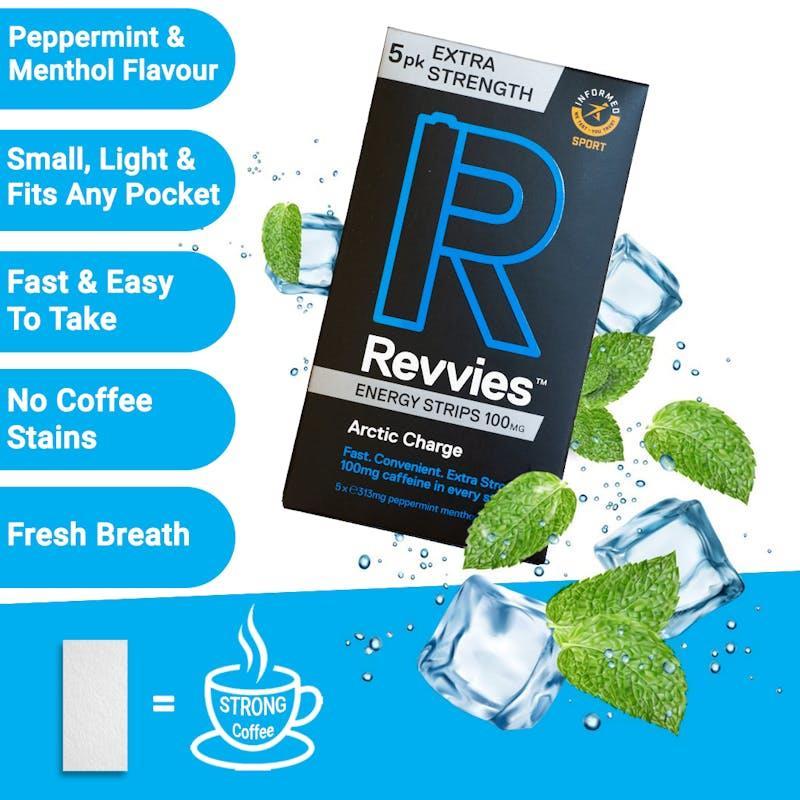 Revvies Extra Strength Arctic Charge Peppermint Menthol 100mg 5 Pack (25 strips)