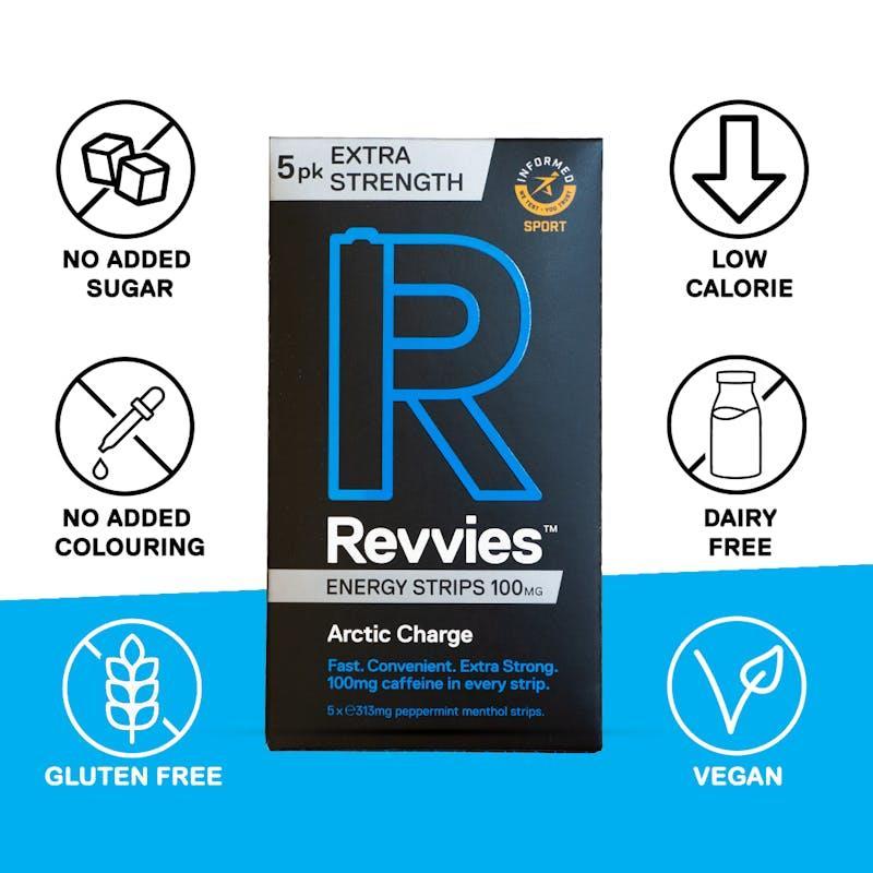 Revvies Extra Strength Arctic Charge Peppermint Menthol 100mg 5 Pack (25 strips)